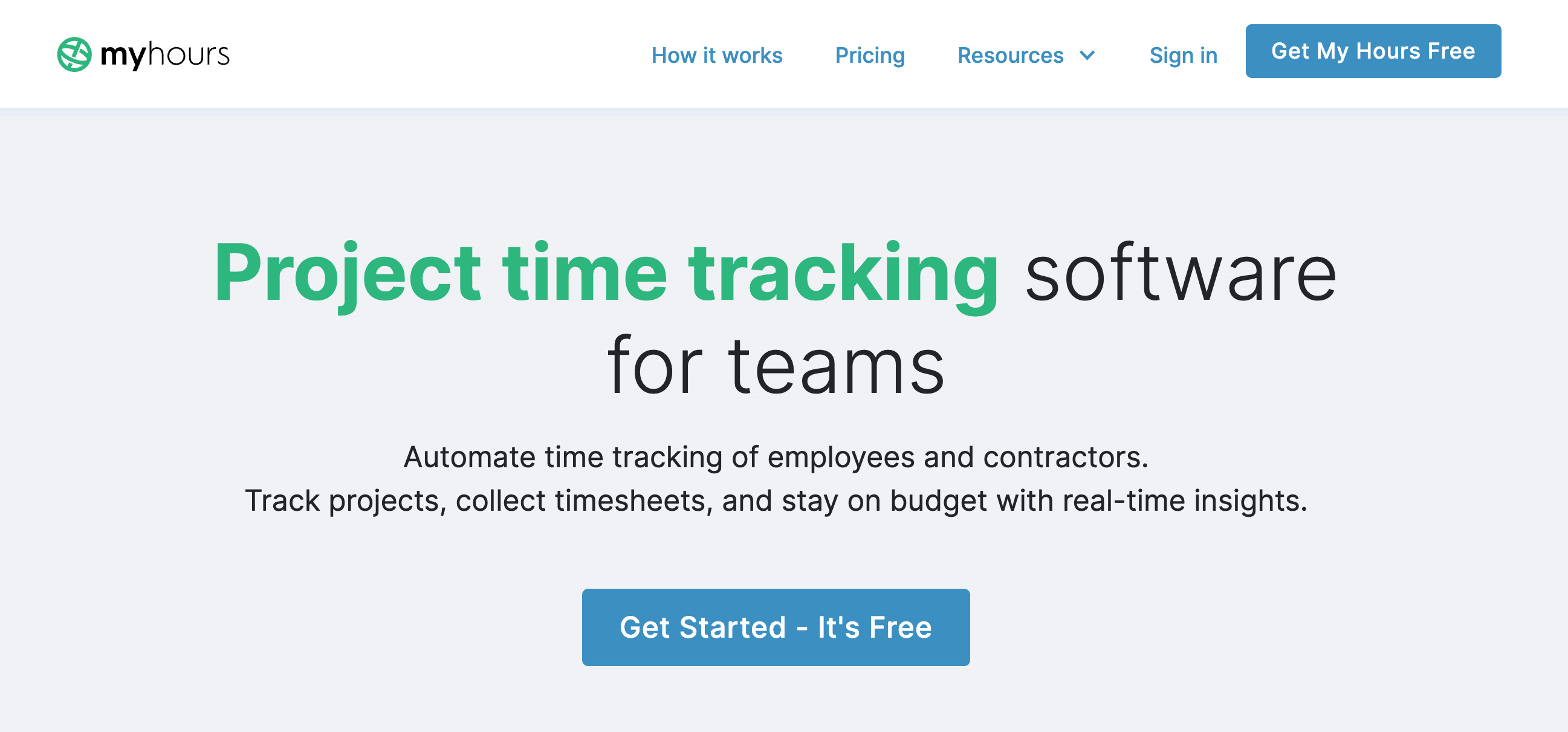 My Hours homepage: Project time tracking software for teams