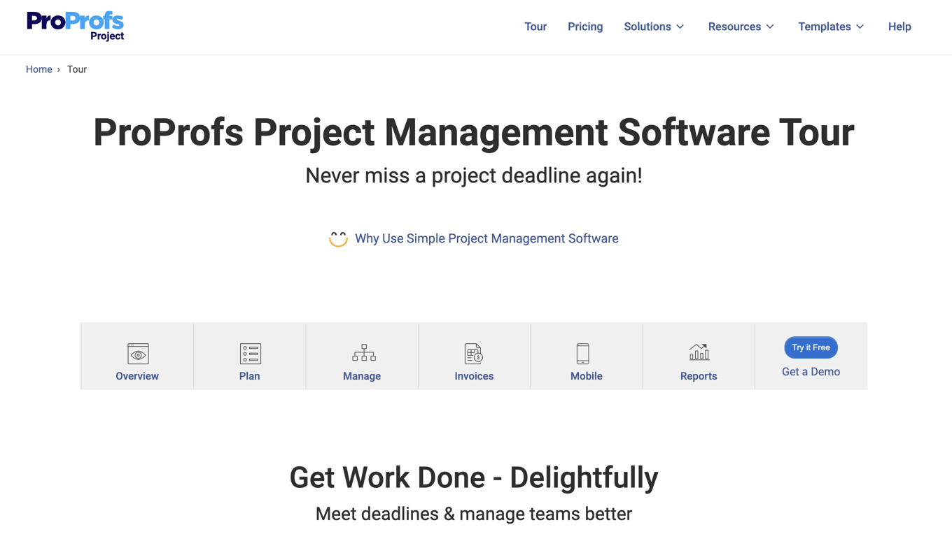 ProProfs Project homepage: ProProfs Project Management Software Tour