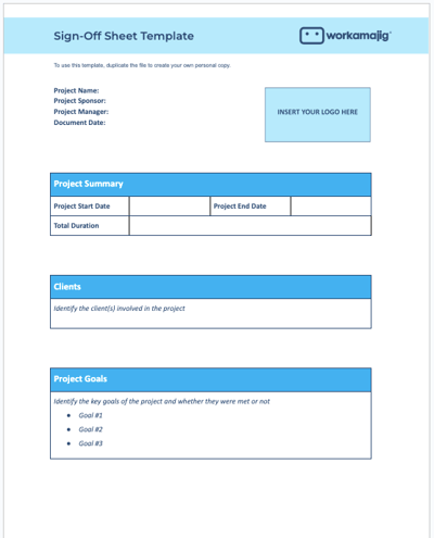 Project sign-off sheet template