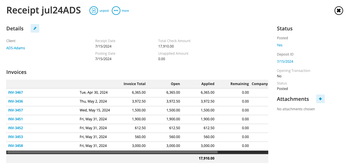 Receipt Details and Invoices