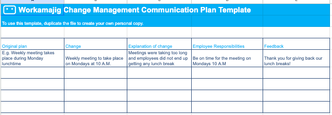 Workamajig change management communication template