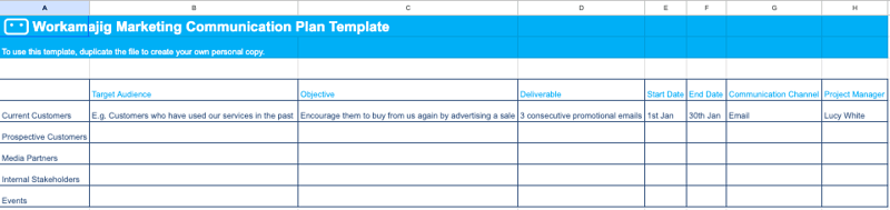 Marketing communication plan template