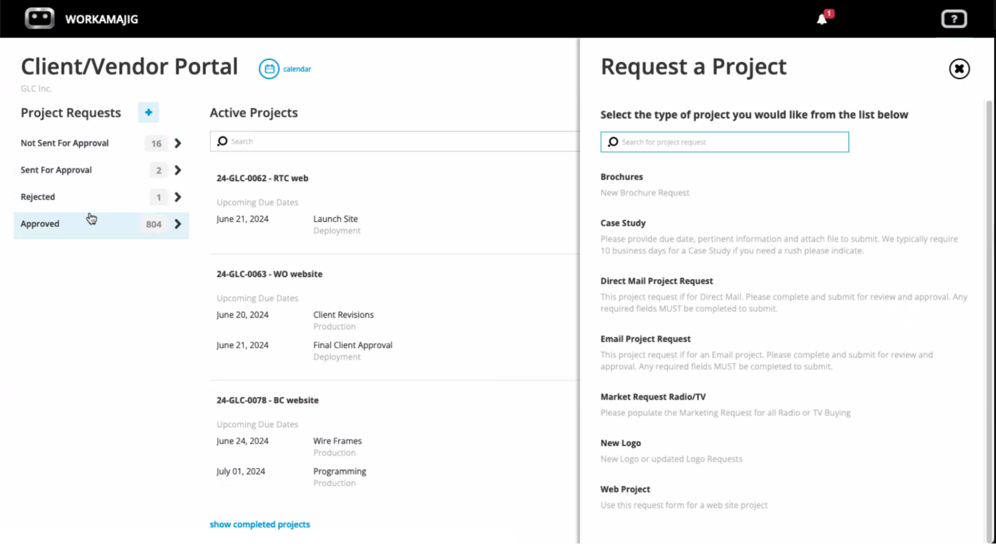 Workamajig's Client & Vendor Portal for Requesting a Project